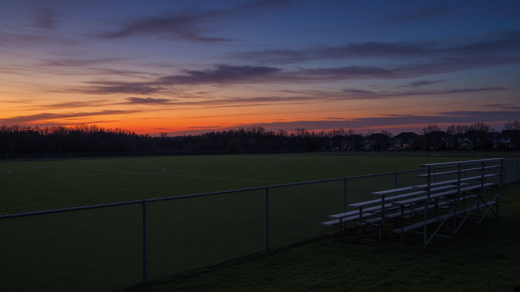 Empty suburban rec field at dusk in Brampton
