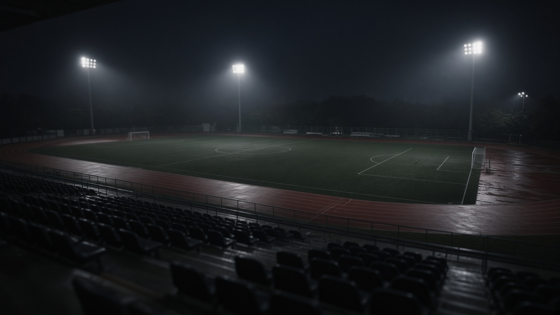 Floodlit municipal pitch photographed from the stands